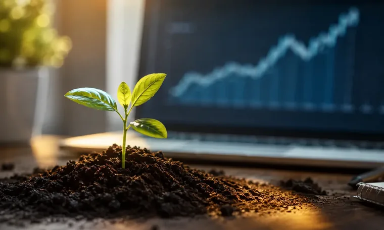 A seedling growing beside an upward-trending growth chart